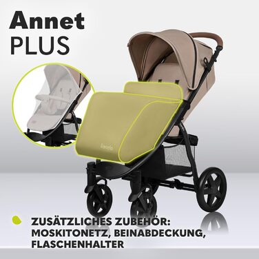 Коляска Lionelo Annet для дітей до 22 кг з функцією лежання, компактно складна, з аксесуарами (москітна сітка, підніжка, тримач для напоїв, кошик)