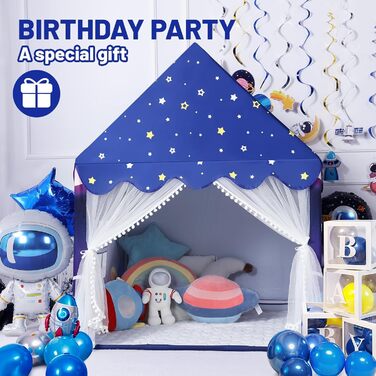 Дитяче намет-будиночок Wilwolfer з килимком для малюків: Принцесин будиночок для дівчаток та хлопчиків - Великий намет для гри в приміщенні та на вулиці - Ідеальна іграшка для дітей (Блакитний з килимком)