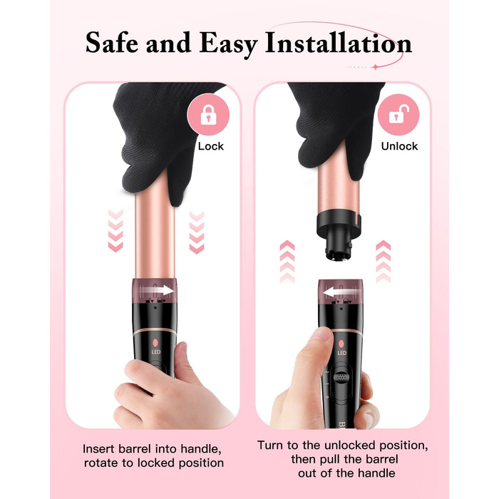 BESTOPE PRO Lockenstab 6-в-1: великі та малі локони, різні насадки, регулювання температури, рожеве золото