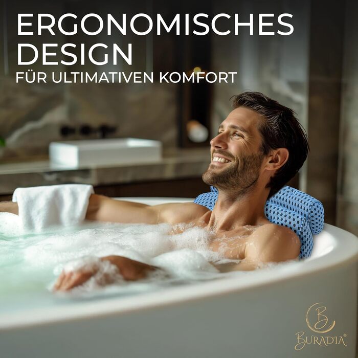 Подушка для ванни з сіткою для прання - Максимальний комфорт та розслаблення з новітньою технологією Air Mesh. Подушка для ванни з 7 міцними присосками. Подушка для шиї/голови (світло-блакитна)