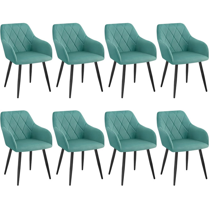 Набір обідніх стільців Woltu з підлокітниками та спинкою, для вітальні, кухні, їдальні. М'які стільці з оксамитовим покриттям, металеві ніжки, (Турквіс, 8 шт.)