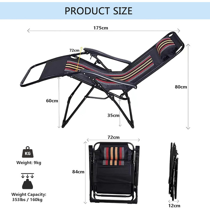 Розкішне ліжко для відпочинку в саду, широке (72 см), з підстаканником та подушкою для саду, балкону, тераси