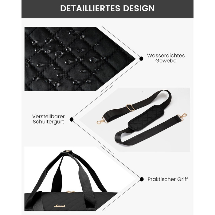 Спортивна сумка LOVEVOOK для жінок з відділенням для ноутбука, 40L, з відділенням для взуття. Ідеальна для подорожей, спортзалу, фітнесу та клініки. Чорний колір.