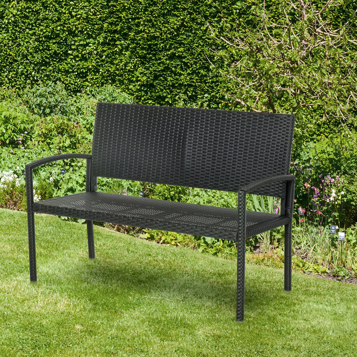 Садова лавка Outsunny Poly Rattan 2-місна паркова лавка зі сталевим каркасом і плетеним чорним W122 x D60 x H87 см для саду та патіо