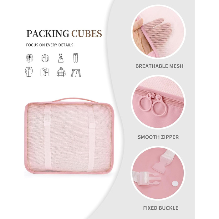 Набір органайзерів для подорожей Anjing (11 предметів), водонепроникні пакувальні куби для валізи, компактний органайзер для одягу в дорогу, рожевий