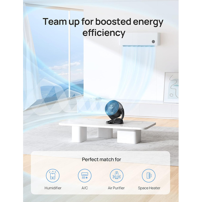 Дрео - тихий настільний вентилятор 30 см, 3 швидкості, 21 м³/хв, кут нахилу 120°, чорний