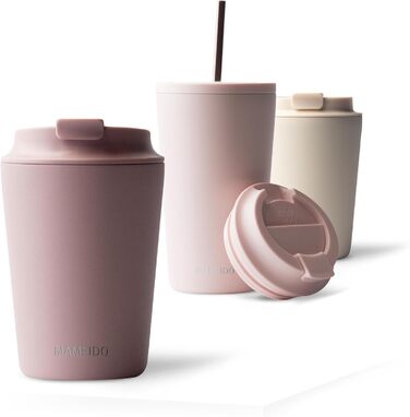 Термокружка MAMEIDO з трубочкою: сталева, подвійні стінки, 350 мл, ізольована, без витоку, для кави з собою (Powder Blush)