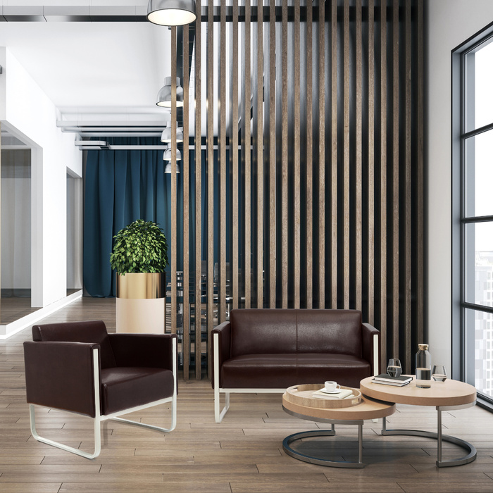 Крісло для відпочинку ARUBA, каркас біло-сірий, штучна шкіра, одномісне, коричневе, hjh OFFICE