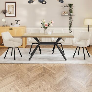 Набір обідніх стільців 4 шт. з поворотним механізмом 360°, стільці з підлокітниками на металевих ніжках, підходять для обідньої кімнати, м'які стільці з велюру, бежевого кольору