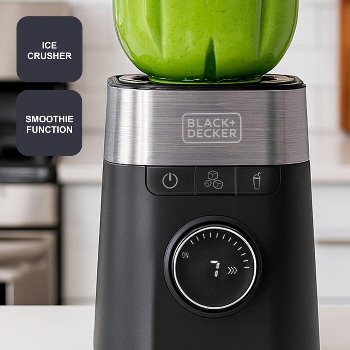 Блендер Black+Decker BXJB1201E 2200W з 2.2L скляним глечиком, 8 швидкостей, 6 лез з нержавіючої сталі, функцією Pulse та Ice Crush, LED-дисплеєм та системою безпеки