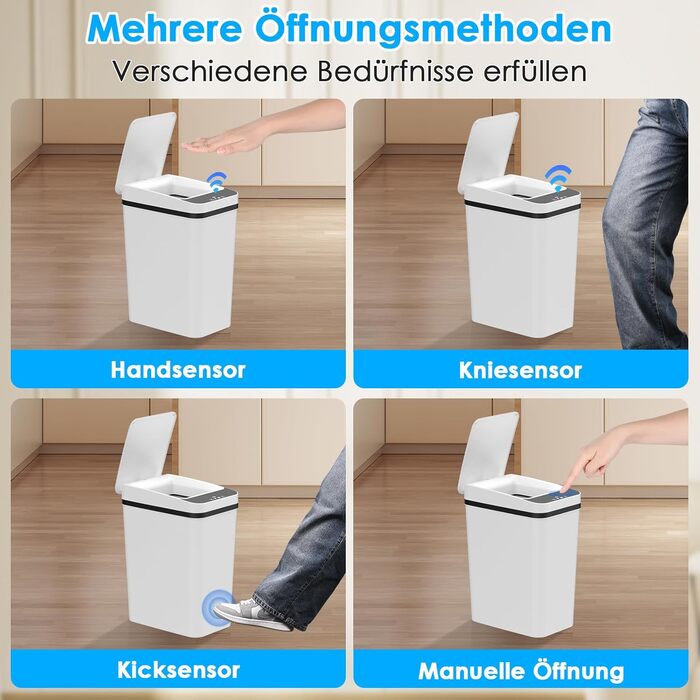 Електричний сміттєвий бак Dreamhigh 2шт. (15L + 12L) з датчиком, автоматичним відкриванням, 3 режимами відкривання, тихий, вологостійкий для кухні, ванної, офісу, вітальні