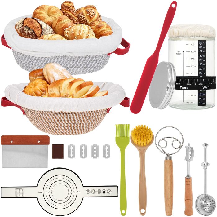 Набір для випічки хліба: корзини для бродіння, скребок для тіста, sling для хліба та міксер. Комплект для початківців