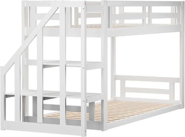 Двоярусне ліжко для дітей 90x200 з сходами, біле. Ліжко-горище, ліжко-стінка, для підлітків, без матраца.
