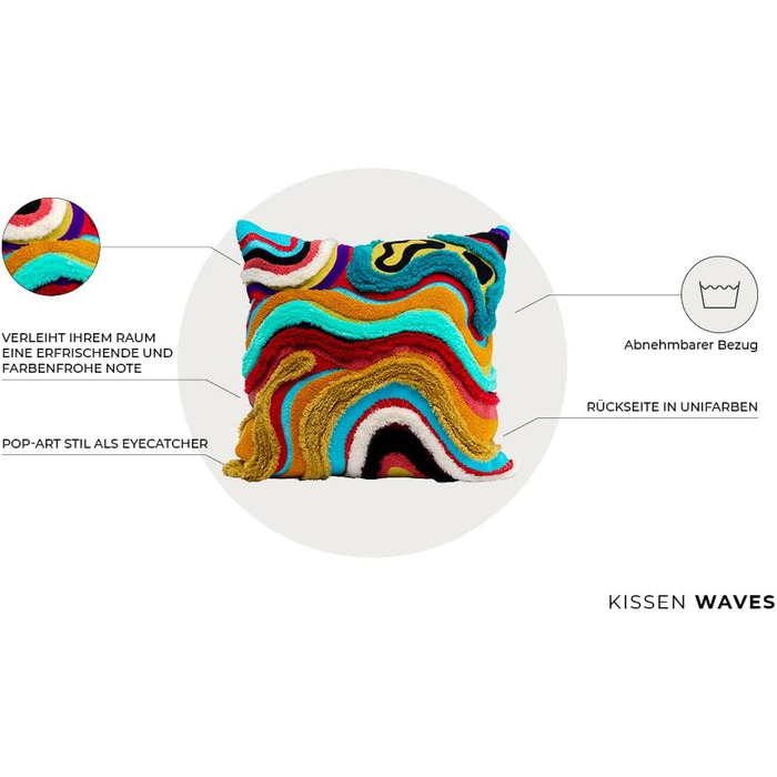 Дизайнерська подушка Kare Waves Multi, аксесуар, із застібкою-блискавкою, хвиляста структура, 45x45 см