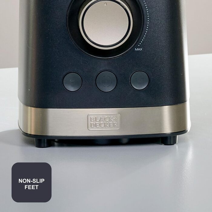 Блендер Black+Decker BXJB1201E 2200W з 2.2L скляною ємністю, 8 швидкостей, 6 нержавіюючих лез, функцією імпульсу, для приготування смузі та подрібнення льоду, LED-дисплей, система безпеки