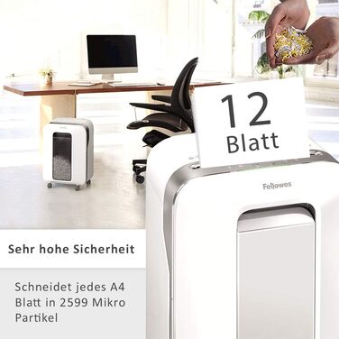 Шредер Fellowes Microcut P5: знищення 2000+ частинок/A4, 10 листів, Powershred 10M, для офісу/дому, 19л контейнер, захист від несанкціонованого доступу