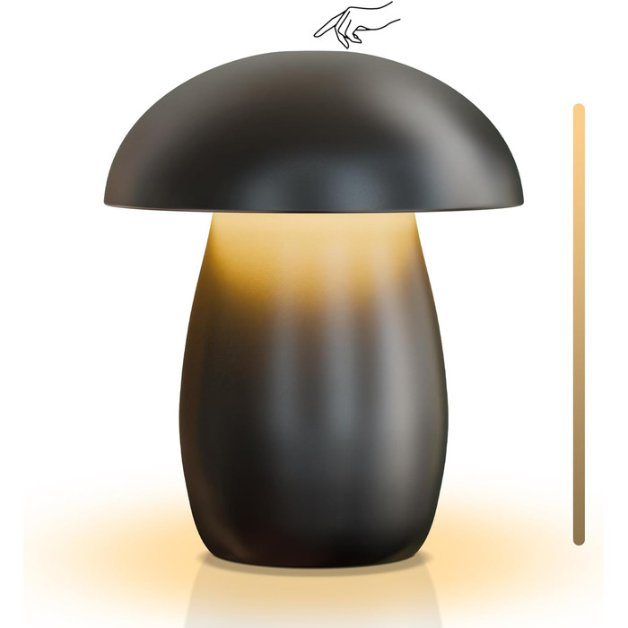FUYO Pilz Lampe Kabellos: Бездротова лампа-гриб з торшером, сенсорне керування, регулювання яскравості та функція пам'яті, сучасний дизайн для спальні, вітальні та кемпінгу, елегантний чорний колір