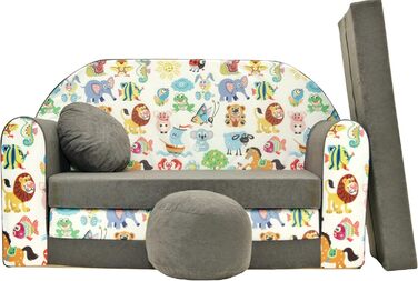 Дитяче розкладне ліжко-диван 3в1 All4All Kindersofa: зручне ліжко, диван, ігровий центр для дітей. Різноманітні кольори та малюнки (сірий, рожевий, зелений, тваринні мотиви).