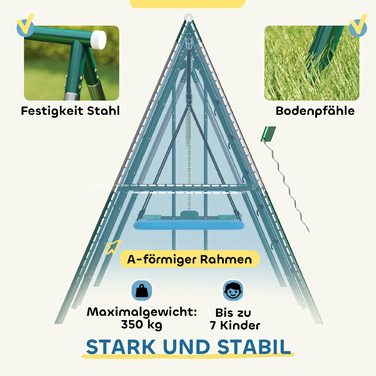Комплекс для ігор 5-в-1 з регульованою гойдалкою-гніздечком, кільцями для гімнастики, двомісною гойдатю та комплексом для лазіння, призначений для дітей 3-8 років, розміром 440x175x203 см.