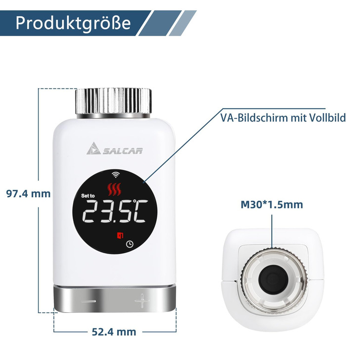 Розумний термостат для радіатора SALCAR TRV801W WiFi LCD, сумісний з Alexa та Google Home, Tuya Smart, без шлюзу