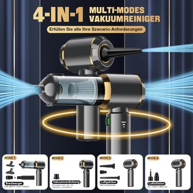 Акумуляторний ручний пилосос 4-в-1 для авто та дому, безщітковий двигун 28000Па, 3 режими потужності, міні-пилосос для офісу та кухні