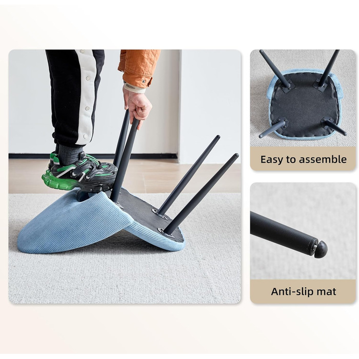 Стілець для їдальні, кухонний стілець з вертикальними смугами, м'який стілець з ергономічною спинкою, для їдальні, вітальні, кухні, спальні - (Блакитний, набір 2 шт.)