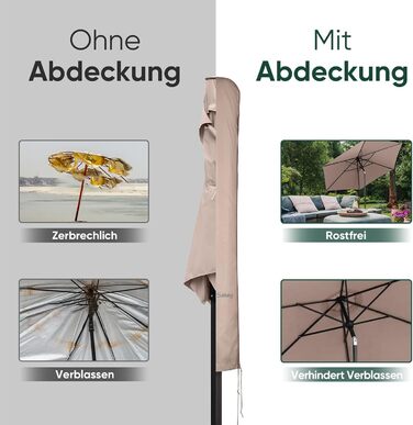 Чохол для парасольки 300 см Sekey Premium | Водонепроникний, UV 50+, з монтажним стрижнем та блискавкою, 175x30,5/36,5 см, Бежевий