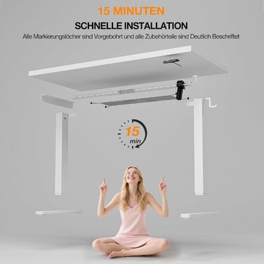 Електричний регульований стіл 120x60 см з пам'яттю, для офісу та дому. Комп'ютерний стіл з кабелеуправлінням та гачками, білий.