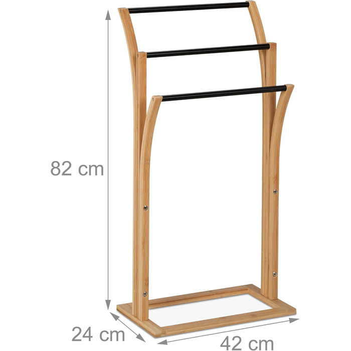Рушникосушка, бамбук, 3 стовпи, 82x42x24 см, вішалка для рушників ванна кімната, натуральна/чорна