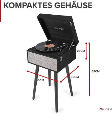 Вініловий програвач Fremont Retro з Bluetooth, динаміками та підставкою, для платівок 7'', 10'', 12'', дерев'яний корпус