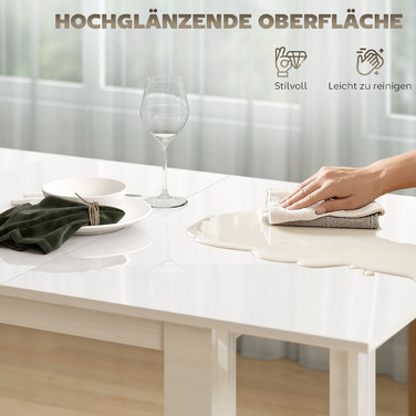 Розсувний обідній стіл, 120-160 x 70 см, регульований кухонний стіл на 4-6 осіб, МДФ, глянсовий білий