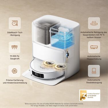 Робот-пилосос Mova P50 Ultra з мокрою прибиранням, 19000 Па, гаряча вода, самоочищення, LDS-навігація, RGB AI, LED-датчики, автоматичне спорожнення та поповнення