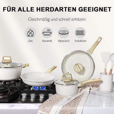 Набір посуду GipP 22 шт. з керамічним покриттям, антипригарний, для миття в посудомийній машині, без PFAS, білий