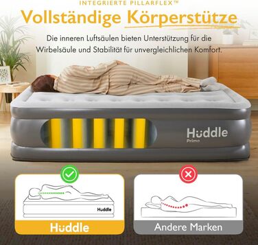 Надувне ліжко Huddle Lite з інтегрованим насосом – зручна повітряна матрац для кемпінгу, гостей та запасних кімнат (одинарне, двоспальне, king-size)