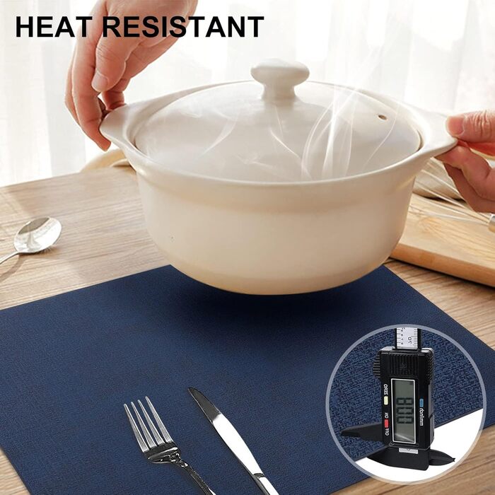 Набір підкладок під тарілки з екошкіри, 6 шт. - Водостійкі, легко миються, для кухні та обіднього столу (Темно-морська блакить, середній)