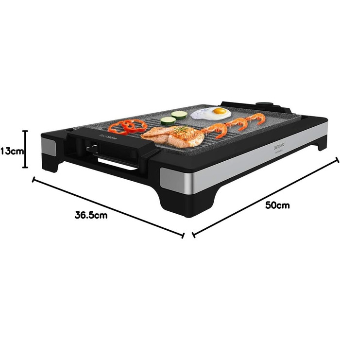 Електрична гриль-плита Cecotec Tasty&Grill 2000 InoxStone, 2000 Вт, нержавіюча сталь, регульована температура, антипригарне покриття
