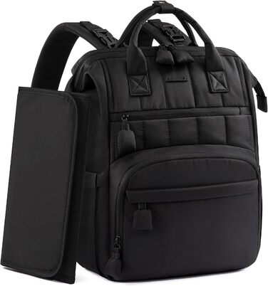 LOVEVOOK Рюкзак-переноска для малюків, рюкзак-пеленальник, сумка для підгузків, водонепроникна дитяча сумка, органайзер, ремені для дитячої коляски (M, Чорний)