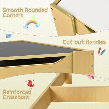 Дитячий меблевий набір GOPLUS 3в1: стіл та 2 стільці, дерев'яний, з місцем для зберігання, для дому, жовтий