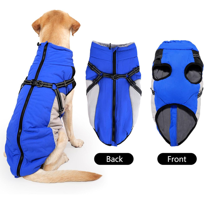 Пальто для собак водонепроникне та світловідбиваюче, зимова куртка для собак, синя, M