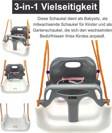 Дитяча гойдалка COIL 3-в-1 для дому та вулиці з регульованою спинкою