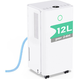 Електричний осушувач повітря 12л/день, тихий осушувач для дому, квартири, підвалу з 3 режимами, таймером 24г, автоматичною відтайкою та енергозбереженням