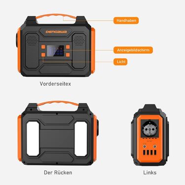 Портативна електростанція DENGAWA 250 Втгод, сонячний генератор 230 В/250 Вт зі змінним/постійним/USB для кемпінгу та надзвичайних ситуацій