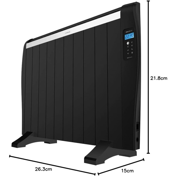 Електричний конвектор Cecotec ReadyWarm 2500 Thermal: 1800 Вт, алюміній, LCD, 3 режими, таймер, Slim, захист Overprotect, білий (10 елементів, чорний)