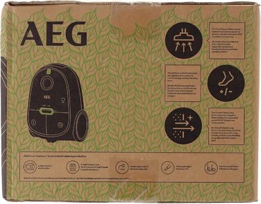 Пилосос AEG CLEAN 6000 AB61C1OKO ECO / високе всмоктування / додаткові насадки / XL колеса / телескопічна трубка з нержавіючої сталі / 65 переробленого матеріалу / кабель 12 м / 750 Вт / аксесуари / сірий перероблений чорний матовий