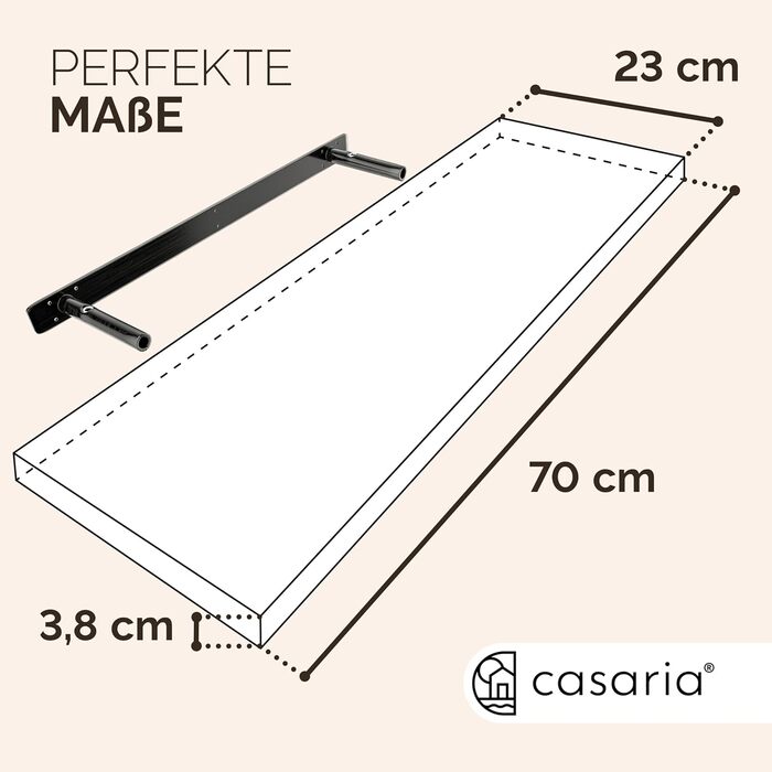 Полиця настінна Casaria Holz Schwarz (Чорна) з кріпленням, вантажопідйомність 15 кг, для кухні, вітальні, коридору, книжкова полиця, плаваюча полиця, матова