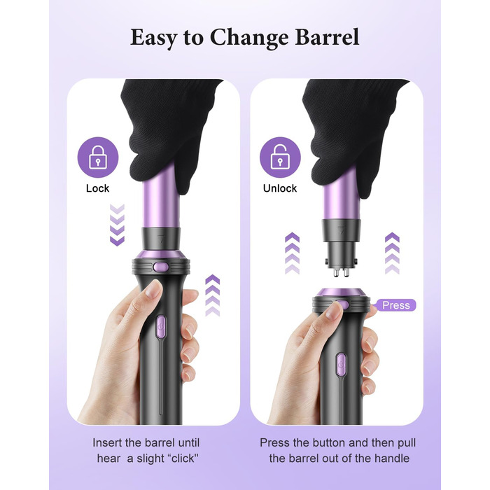 BESTOPE PRO Локкенстаб: Набір для створення локонів 5 в 1 з плойкою, термощіткою, 3 локонами (9mm-25mm) для великих локонів, 13 температур, керлером з термозахистом. Матова поверхня, рукавичка, затискач. Колір: Північне сяйво (Lila)