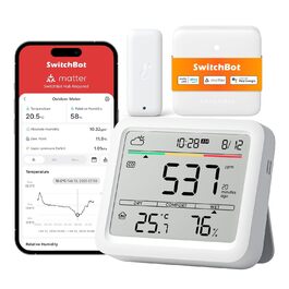 SwitchBot Датчик CO2 з термометром та гігрометром, вимірювач якості повітря з сигналом тривоги, Bluetooth, 2 роки даних, потрібен хаб (комбо)