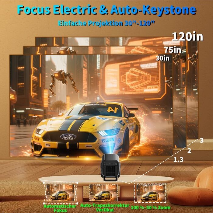 Портативний проєктор Mini Beamer 4K Full HD з 5G WiFi 6, Bluetooth 5.4 та автоматичною корекцією трапецеїдальних спотворень. Підтримка USB/Laptop/PC, з мишкою та пультом дистанційного керування. Чорний (Black-1)