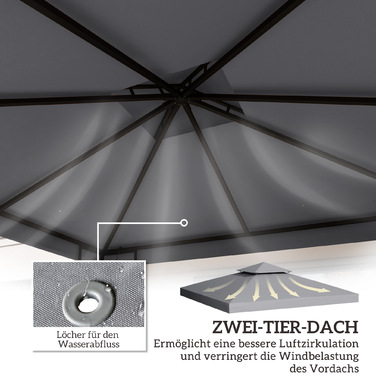 Тент для павільйону 3 x 3 м, водонепроникний, з двошаровою конструкцією та дренажними отворами, світло-сірий