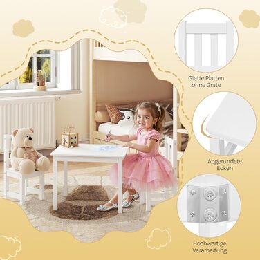 Дитячий стіл і 2 стільці WOLTU - комплект для дитячої кімнати, ігрової зони, садочка. Підходить для дітей від 2 років, білий.